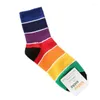 Women Socks Harajuku Men Rainbow Colorful Stripes Long Crew Skaterboard Hosiery 37JB