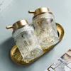 Flüssigseifenspender, europäische Seifenflasche aus Glas, goldener Strich, dekoratives Desktop-Shampoo-Pressflaschen-Set, modernes Relief, Heim-Badezimmer-Accessoires 231005