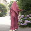 エスニック服abaya khimarセット祈りの服女性女性スモックカフバットウィングドレス2レイヤーヒジャーブスカーフドバイトルコイスラムヒジャービジルバブラマダン