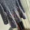 Women's Wool Blends 2023 AutumnWinter Vintage Feather Decoration with Diamond Gold Button Turndown Collar Plaid Duvet woman mid length Coat 231006