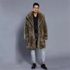 Men s Leather Faux 2023 Winter Turn down Collar Mink Fur Coat Printed Striped Long Windbreaker Loose Casual Male Jacket 231005