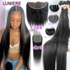 Synthetic Wigs 30 32 40 Inch Bone Straight Bundles With Frontal Closure Peruvian HD Lace Closures Hair Weave 231006