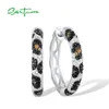 Hoop Huggie SANTUZZA Pure 925 Sterling Silver Earrings For Women Black Spinel Yellow White Cubic Zirconia Glamorous Trendy Fine Jewelry 231005