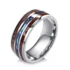 Anneaux de cluster Bois Inlay Titanium Acier pour hommes 8 mm Coquille d'ormeau Bague en carbure de tungstène Obsede Mode Mâle Bijoux Accessoire 5-1226b