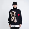 Мужские свитера унисекс, черная водолазка, осень-зима, японская уличная мода, свободный жаккардовый пуловер со скелетом, Y2K, вязаный топ для пар 231005