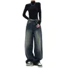 Jean femme Streetwear rétro mode été femmes taille haute ample jambe large pantalon en Denim droit Y2K Baggy pantalon 231005