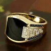 Wedding Rings Classic Men's Ring Fashion Metal Gold Color Inlaid Black Stone Zircon Punk Rings for Men Engagement Wedding Luxury Jewelry 231006