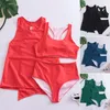 Women's Swimwear 3 Pcs/Set Women Suit Conservative Solid Color Anti-exposed Sleeveless Top Round Neck Swimming Sunscreen Breathable Lady