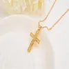 Мужские ожерелья с крестом из 24-каратного золота GF, подвеска с целым распятием, женские ювелирные изделия, модное украшение с изображением Иисуса, Dress295r