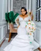 2023 Okt Arabisch Aso Ebi Plus Size Meerjungfrau Weißes Hochzeitskleid für die Braut Perlen Kristalle Satin Pailletten Spitze Brautkleider Kleider ZJ048