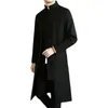 Men s Trench Coats Coat Men Fake two Pieces Cardigan Kimono Embroidered Male Long Chinese Style Black Loose Vintage Cotton Linen Jacket 231005