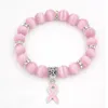 Paquete de joyería de concientización sobre el cáncer de mama, pulsera con cuentas de ópalo blanco y rosa, pulseras con dijes de cinta, brazaletes, 226o