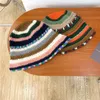 Berets 1PC Fashion Crochet Handmade Fisherman Hat Lotus Leaf Edge Colorful Striped Knitted Retro Versatile