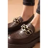 Sapatos de vestido BeauToday Chunky Loafers Mulheres Genuína Vaca Couro Plataforma Sapatos Redondo Toe Metal Chain Slip em Senhoras Flats Handmade 27748 231006