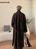 Men's Wool Blends Mauroicardi Autumn Winter Long Oversized Windproof Black Warm Woolen Coat Men Sashes Double Breasted Wool Blends Overcoat 231006