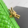 Pure Lambskin & 24k Gold Plating & Handwoven Mastery Knot Evening Bag: Timeless Celebrity Clutch Bag Handbag Knitting B-Style-V Stainless Steel Designer Cannes Green