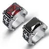 Hochwertige Mode Hiphop Rot Schwarz Großer Strass Stein Biker Herren Silber Edelstahl Punk Design Kreuz Ring 7-12#262s