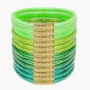 Bangle 12Pcs Glitter Silicone Jelly Bangles Bracelets Set For Women Girls Soft With Ribbon Bow Charm Valentine's Day Wedding Party