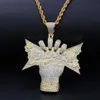 2019 Nouveau 14K Or CZ Zircone Cubique Dollar US Argent En Main Collier Pour Hommes Vraiment Riche Designer De Luxe Hiphop Bijoux Cadeaux pour Guy334I