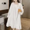 Mulheres sleepwear princesa doce sexy oversize nightgowns mulheres gola quadrada renda flanela chique térmica midi nightdress sleepshirts homewear