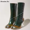 Buty Moraima Snc Green Horse Hoof Heel Strange Style Buty kostki dla kobiet Clear High Fashion Zapatillas Mujerr 231006