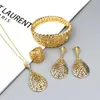 Set di gioielli da sposa Sunspicems Set di gioielli da donna arabi in metallo color oro Set di orecchini con braccialetto cavo, orecchini con collana, anelli di nozze indiani, bijoux, regalo nuziale di Dubai 231005