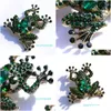 Pins Broches Vintage Strass Sapo Broche Verde Cor Mulheres Cristal Peito Pin Lady Cor Casacos Ornamentos de Festa Clássico Jóias Lu Otqvx