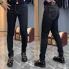 Designer Jeans för män Tracksuits High End European Small Suit Pants Mens Autumn Trend Elastic Black Leg Open Thread Slimming Report Business Casual