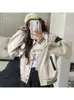 Jaquetas masculinas Houzhou Harajuku Bege Colheita Bomber Jaquetas Mulheres Hip Hop Coreano Streetwear Windbreaker Carga Jaqueta Oversize Kpop Casaco PatchworkL231006