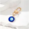 Key Rings Turkish Evil Eye Keychain Keyring Women Men Enamel Lucky Blue Bag Car Box Phone Charm Ring Drop Delivery Jewelry Dhgarden Dhaxx