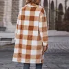 Misturas de Lã Feminina Casaco de Inverno Feminino Moda Jaqueta Lapela Manga Comprida Xadrez Patchwork Casaco Dupla Face Casaco de Pelúcia Longo Casaco de Lã Quente Abrigo 231006