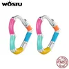 Hoop Huggie WOSTU Original 925 Sterling SilverRainbow HeartShaped Ear Clips With Enamel process Fine Jewelry For Women Party Gift 231005