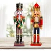 Christmas Decorations 2Pcs/Set 30cm Christmas Nutcracker Hand Painted Wooden King Drummer Soldier Puppet Handcraft Christmas Home Office Decoration 231005