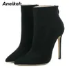 Winter Women Ankle Boots Sexy Pointed Toe Thin High Heel Concise Mature Zippers Party Dress Shoes Black 230922