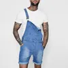 Men's Shorts Men Denim Jumpsuit Rolled Edges Vintage Romper Joggers Multi Pockets Bib Overalls Casual Trousers Cargo