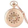 Relojes de bolsillo 2023 Moda Hollow Números romanos Esqueleto Mecánico Reloj de cuerda manual con cadena Hombres Mujeres Regalos de cumpleaños Montre Gousset