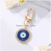 Key Rings Gold Turkish Evil Eye Keychain Keyring Women Men Blue Enamel Lucky Bag Car Phone Charm Pendant Ring Drop Delivery Jewelry Dhosb