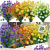 Dekoracyjne kwiaty wieńce 20 pakietów sztuczne do dekoracji na zewnątrz Summer UV odporne na faux plastikowe krzewy zieleni Rośliny Drop D DHQ85