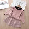 Clothing Sets Christmas Baby Girl Clothes Winter 2021 New Clothing Sets Casual Printing Knitted Sweater Cardigan+Pleated Skirt Two-Piece Suit 230927