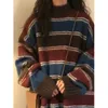 Kadınların Sweaters Harajuku Örgü Sweaters Kadın Büyük Boyutlu Çizgili Sokak Giyim Vintage Patchwork Jumbers Tepeli Kore Sıradan Külkü 231005