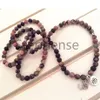 MG0663 Black Vein Rhodonite 108 Mala Armband 8 mm Gemstone Ohm Lotus Charm Armband Ny design Women's Yoga Mala Armband200L