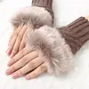 Five Fingers Gloves Winter Women Gloves Warmer Stylish Gloves Knitting Faux Wool Mitten Fingerless Rabbit Fur Gloves Arm Wrist Gants Femme Gift 231006