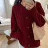 Cardigan en tricot rouge vin pour femmes, pull coréen Vintage, pâte frite, tricot, simple boutonnage, Style noir, col rond, manteau ample, 2023