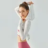 Aktiva skjortor Inlamine Loose Lightweight Yoga Clothing Thumb Hole Hooded Sports Blus Långärmad gym som kör Slim Fitness Street Wear Top