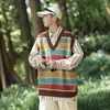 Men's Vests Vintage Fashion Pullover Men Sleeveless Striped Sweater V Neck Knit Vest Preppy Style Autum Casual All-match Clothing