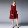 6812# Jry New Spring modeklänning Kvinnor Långärmad solid färg Chiffon Splice Casual Dress Black Navy Wine Red XL-4XL2619