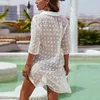 Abiti da festa Abito camicia estivo Abito da donna a maniche lunghe Colletto rovesciato Solido Copricostume da spiaggia Pullover casual Vacanza bianco