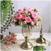 Decorative Flowers Wreaths 32Cm Rose Pink Silk Bouquet Peony Artificial 5 Big Heads 4 Small Bud Bride Home Decoration Fake Faux Drop D Dhiku