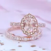 Com pedras laterais feminino grande oval pedra anel conjunto de luxo 925 prata/ouro rosa vintage casamento banda promessa anéis de noivado para mulher 2023