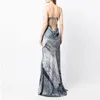 Work Dresses CINESSD 2023 Sexy Women's Denim Printing Decorative Pin Nude Back Strap Mop Skirt Women Two Piece Sets